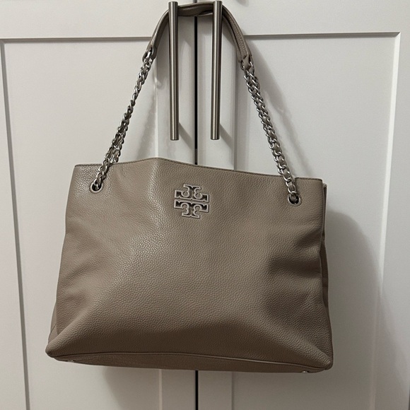Tory Burch Taupe Britten Triple Compartment Tote